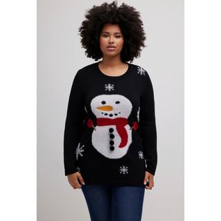 Ulla Popken  Pull de Noël, col rond et manches longues, motif bonhomme de neige 