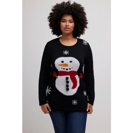 Ulla Popken  Pull de Noël, col rond et manches longues, motif bonhomme de neige 