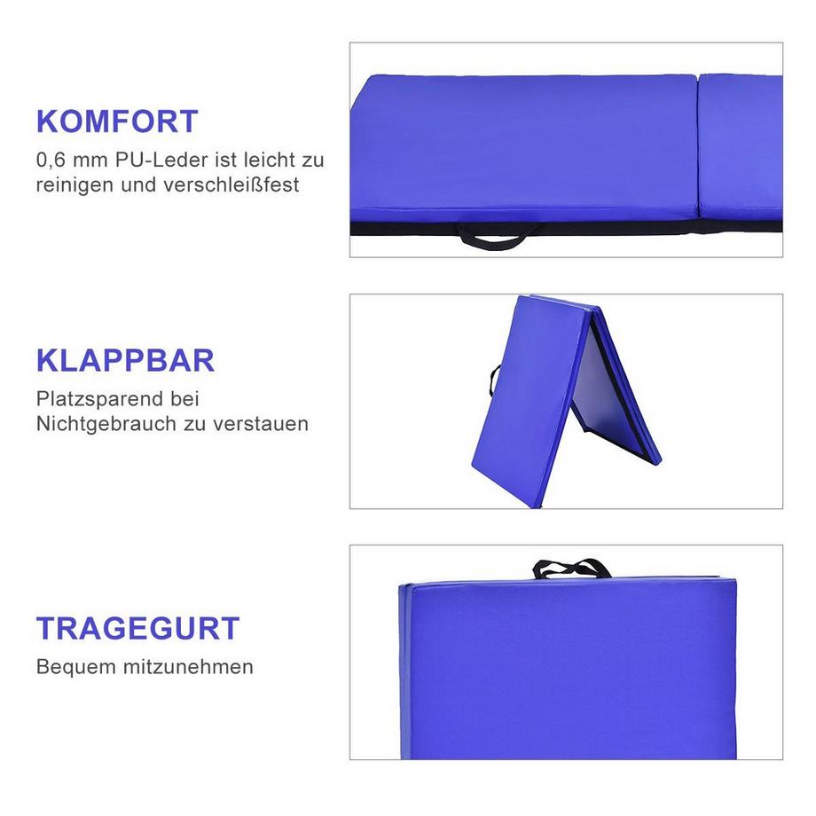 Northix  Tapis de sol doux tapis de gymnastique tapis de yoga tapis pliant tapis de gymnastique 180x60x4cm - bleu 