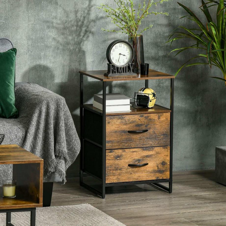 Northio Commode, armoire de rangement avec tiroirs pliables en tissu, étagère de style industriel, armoire latérale pour salon, marron rustique  