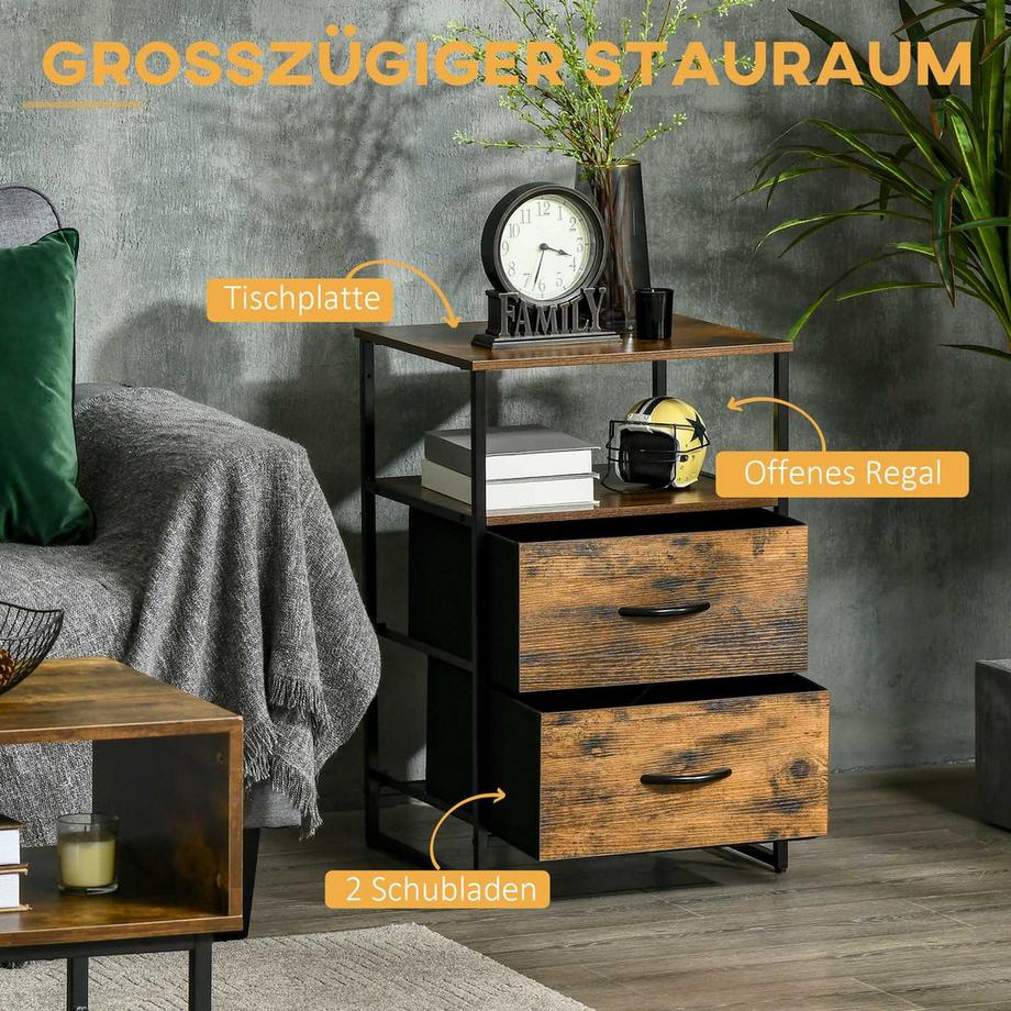 Northio Commode, armoire de rangement avec tiroirs pliables en tissu, étagère de style industriel, armoire latérale pour salon, marron rustique  