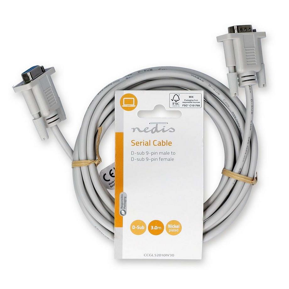 Nedis  Série Câbles | D-SUB 9-Pin Hane | D-SUB 9-Pin Hona | Nickelplaterad | 3.00 m | Rond | PVC | Elfenben | Label 