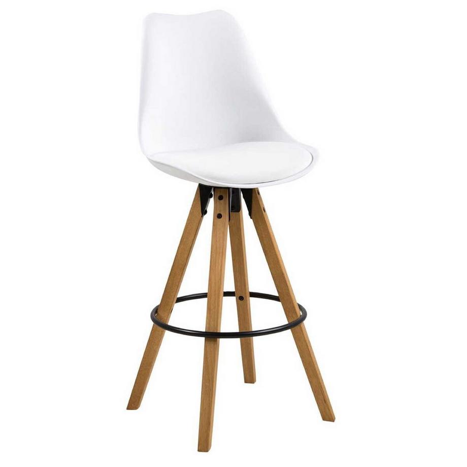 Barhocker Giada Kunststoff Weiss Sitzkissen Weiss Eichegebeizt Ölbehandelt