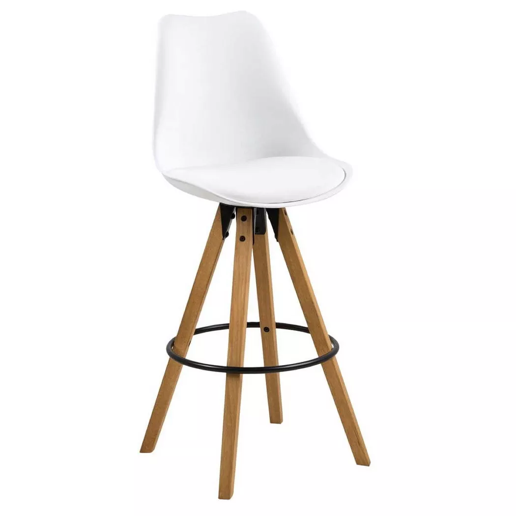 mutoni - Sgabello da bar Giada Plastica bianca Cuscino di seduta bianco Rovere tinto ad olio, One Size, Blanco