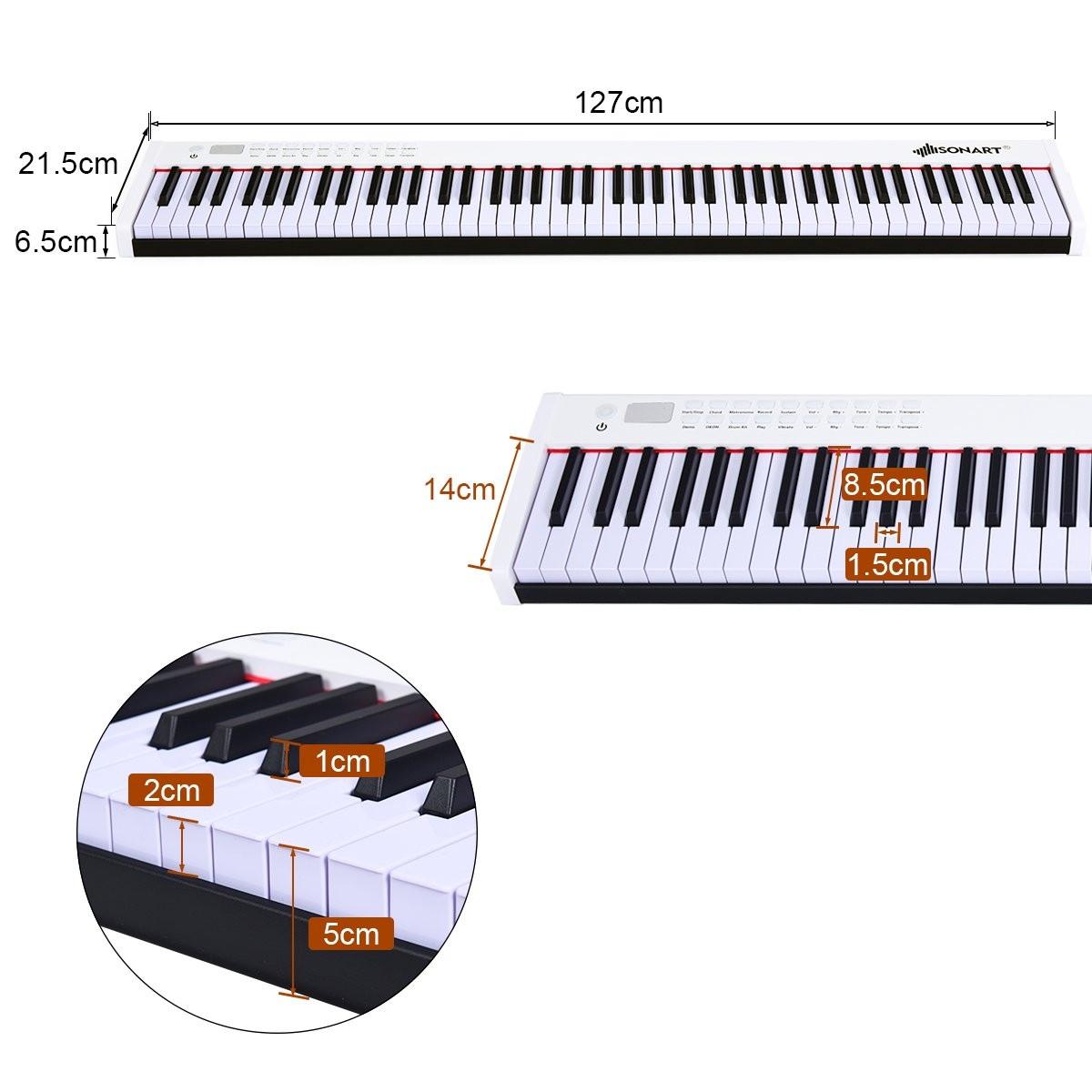 Northio  Pianoforte Digitale con Tastiera Elettronica Portatile a 88 Tasti 127 x 21,5 x 6,5 cm Bianco + Nero 