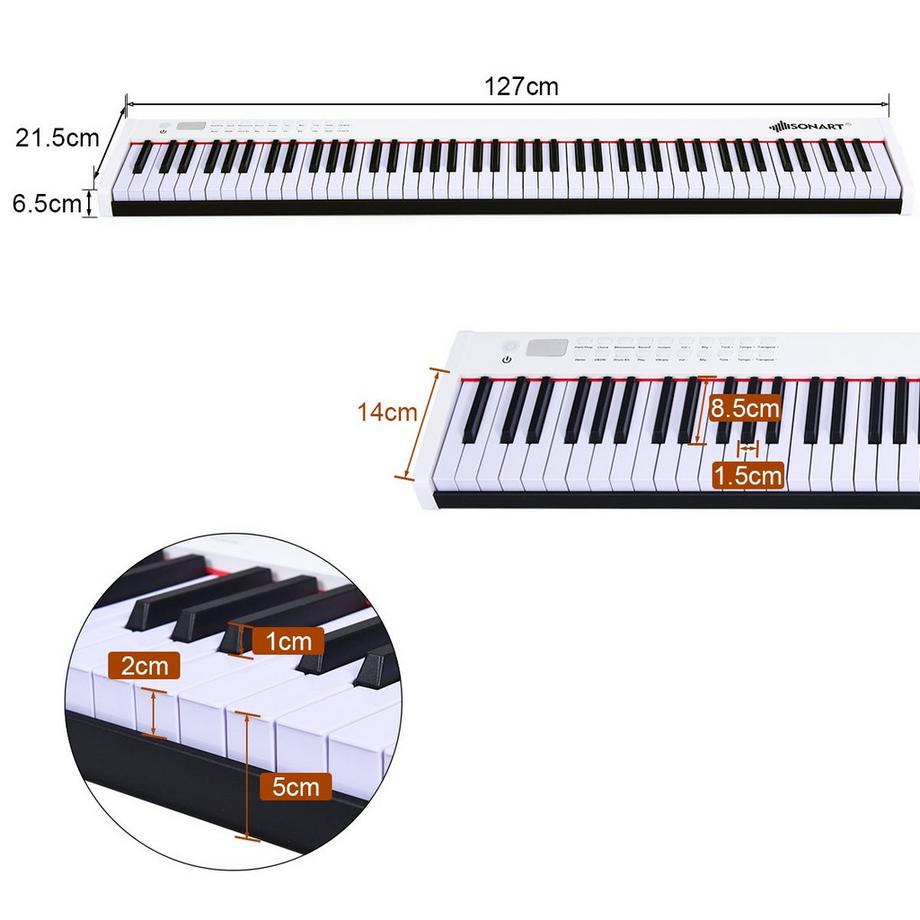 Northio  Pianoforte Digitale con Tastiera Elettronica Portatile a 88 Tasti 127 x 21,5 x 6,5 cm Bianco + Nero 