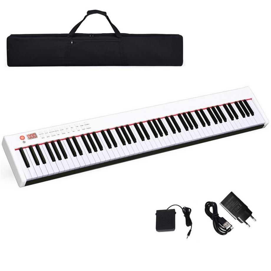 Piano numérique avec clavier électronique portable 88 touches 127 x 21,5 x 6,5 cm blanc + noir