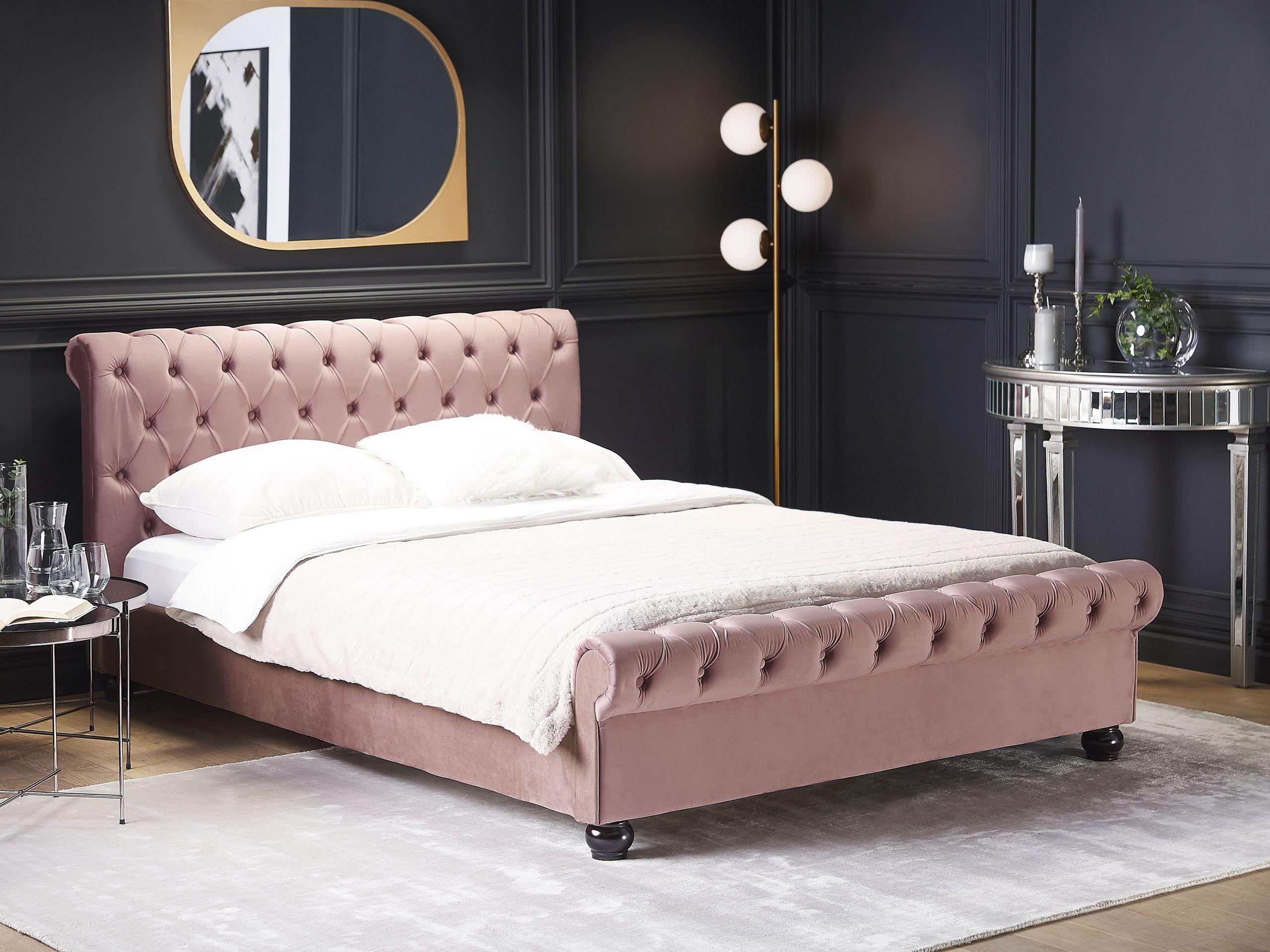 Beliani Letto con rete a doghe en Velluto Glamour AVALLON  