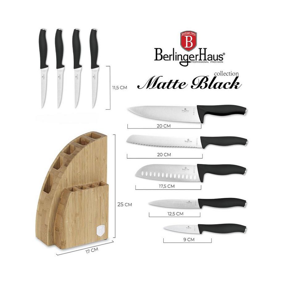 Berlinger Messerset 10-teiliges mit Bambus Messerblock Black Silver Collection  