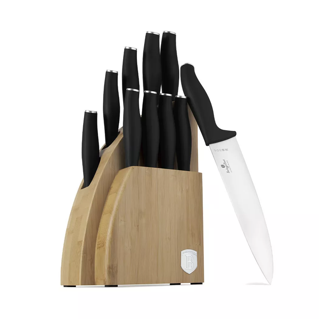 Berlinger - Messerset 10-teiliges mit Bambus Messerblock Black Silver Collection, 12cm