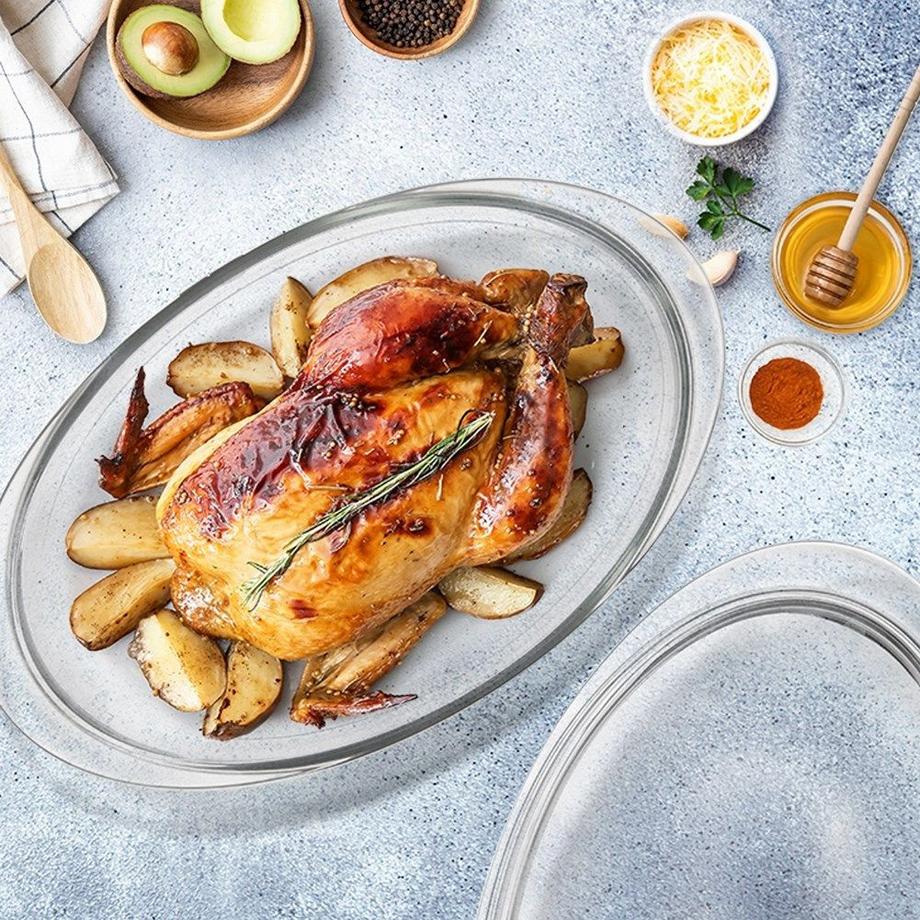 Orion  Ovale ofenfeste Glasform mit Deckel zum Backen und Gratinieren 