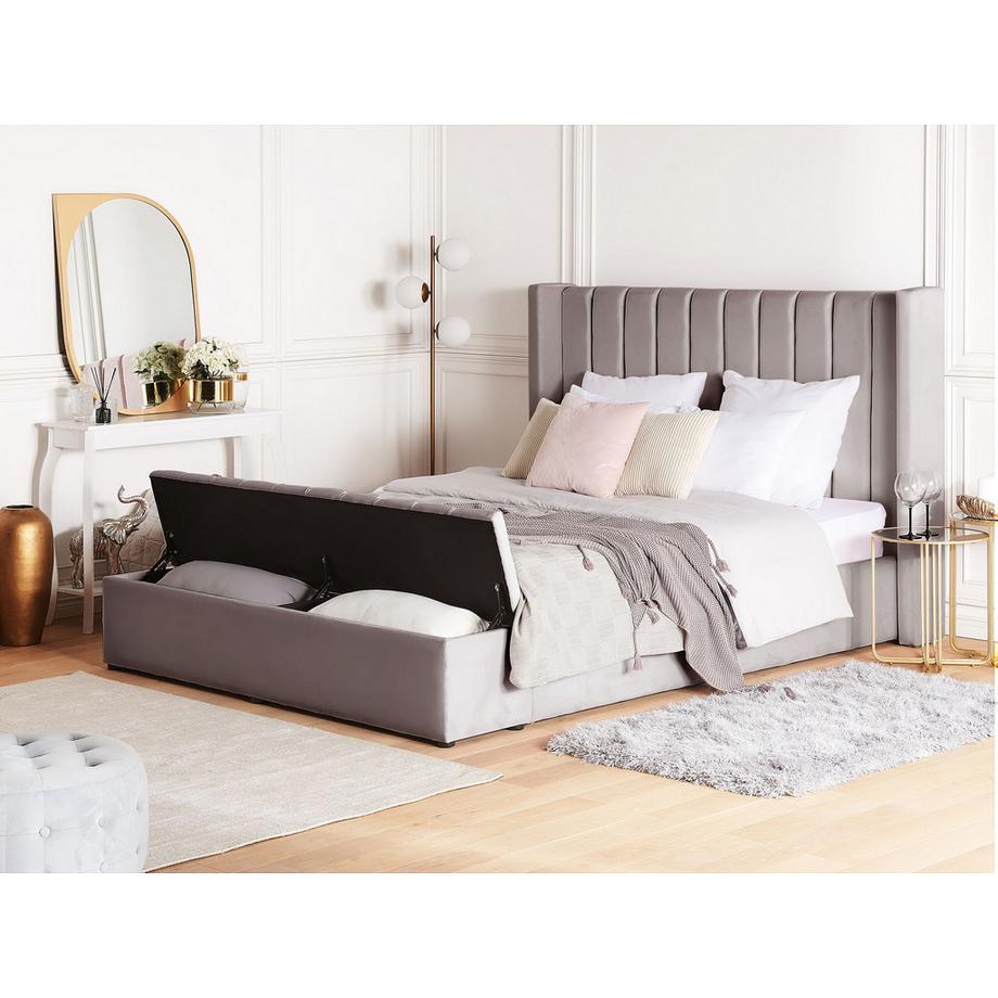 Beliani Wasserbett mit Stauraumbank aus Samtstoff  NOYERS  
