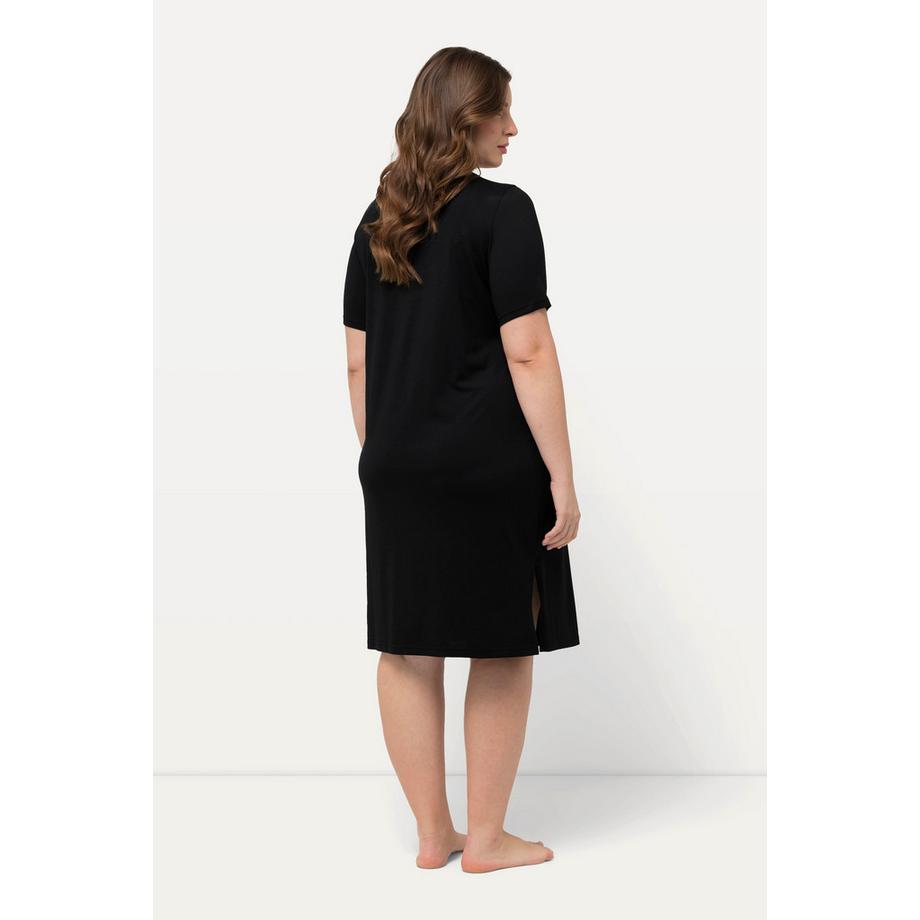 Ulla Popken Nachthemd Satindetails V-Ausschnitt Halbarm  