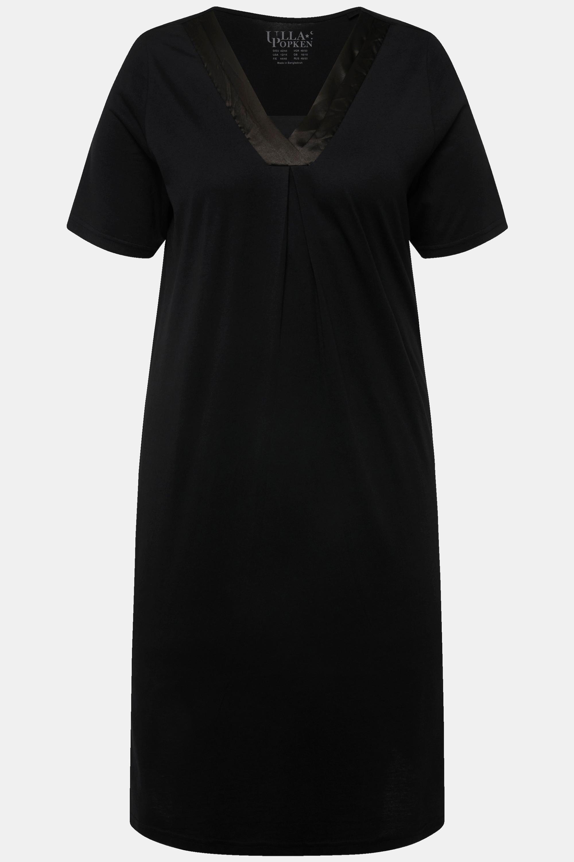 Ulla Popken Chemise de nuit Détails en satin Col en V Manches courtes  