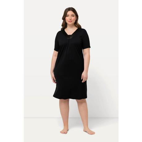 Ulla Popken Chemise de nuit Détails en satin Col en V Manches courtes  