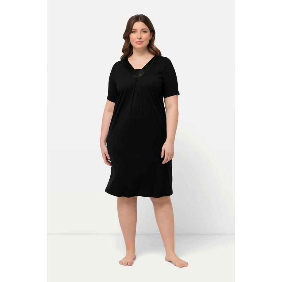 Ulla Popken Nachthemd Satindetails V-Ausschnitt Halbarm  