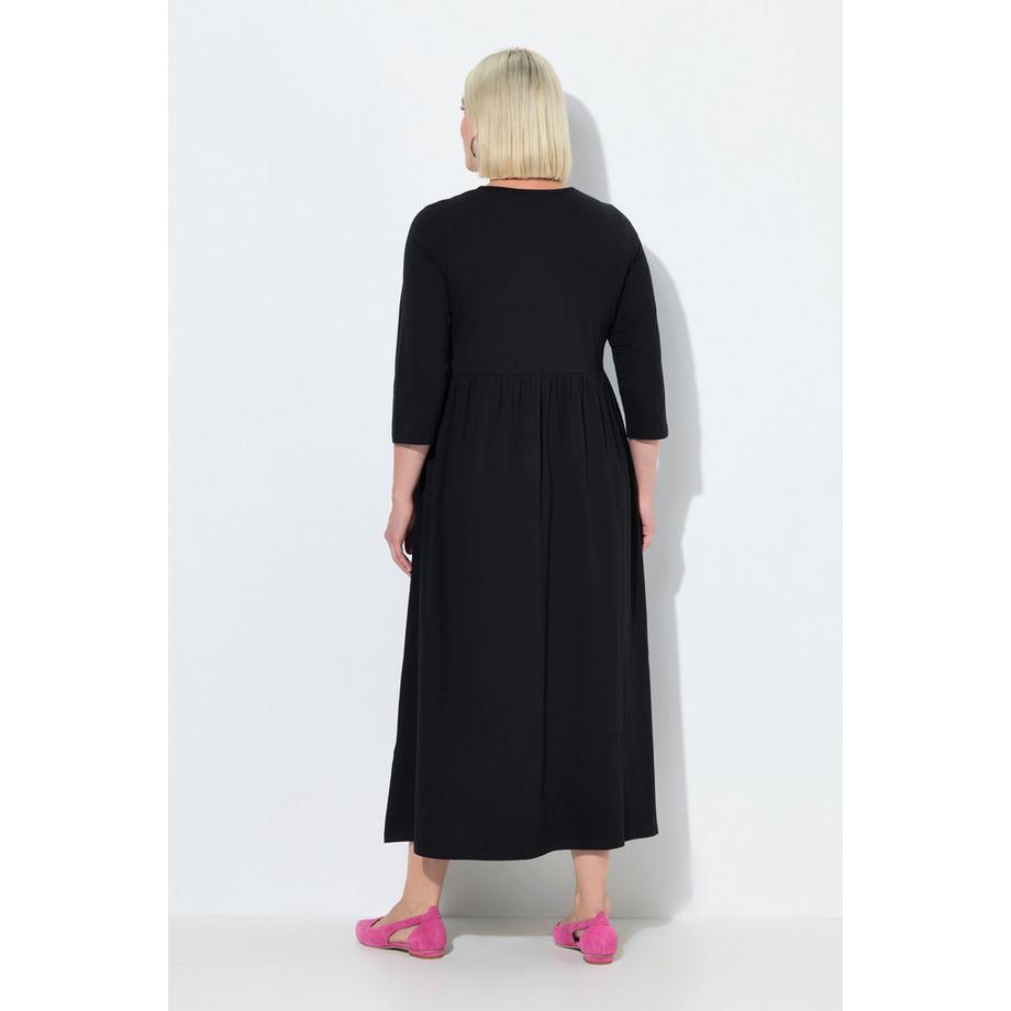 Ulla Popken Robe Maxi en Jersey Coupe A-Ligne Col Rond Manches 3/4 avec Poches  