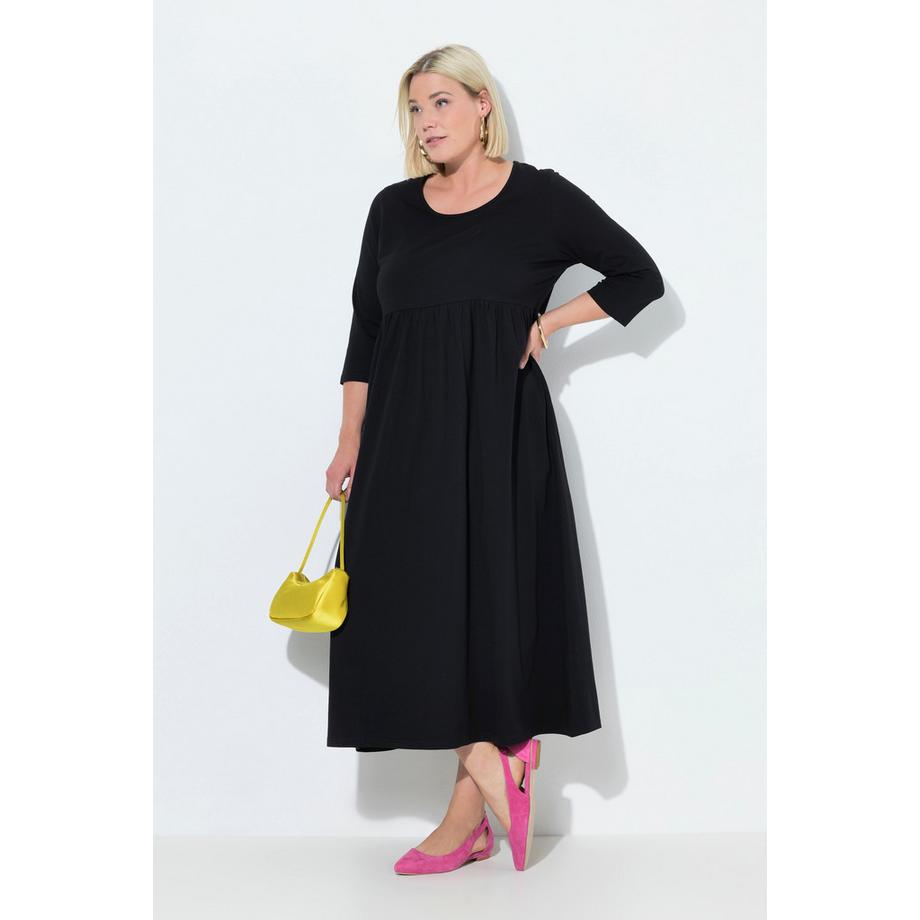 Ulla Popken Robe Maxi en Jersey Coupe A-Ligne Col Rond Manches 3/4 avec Poches  