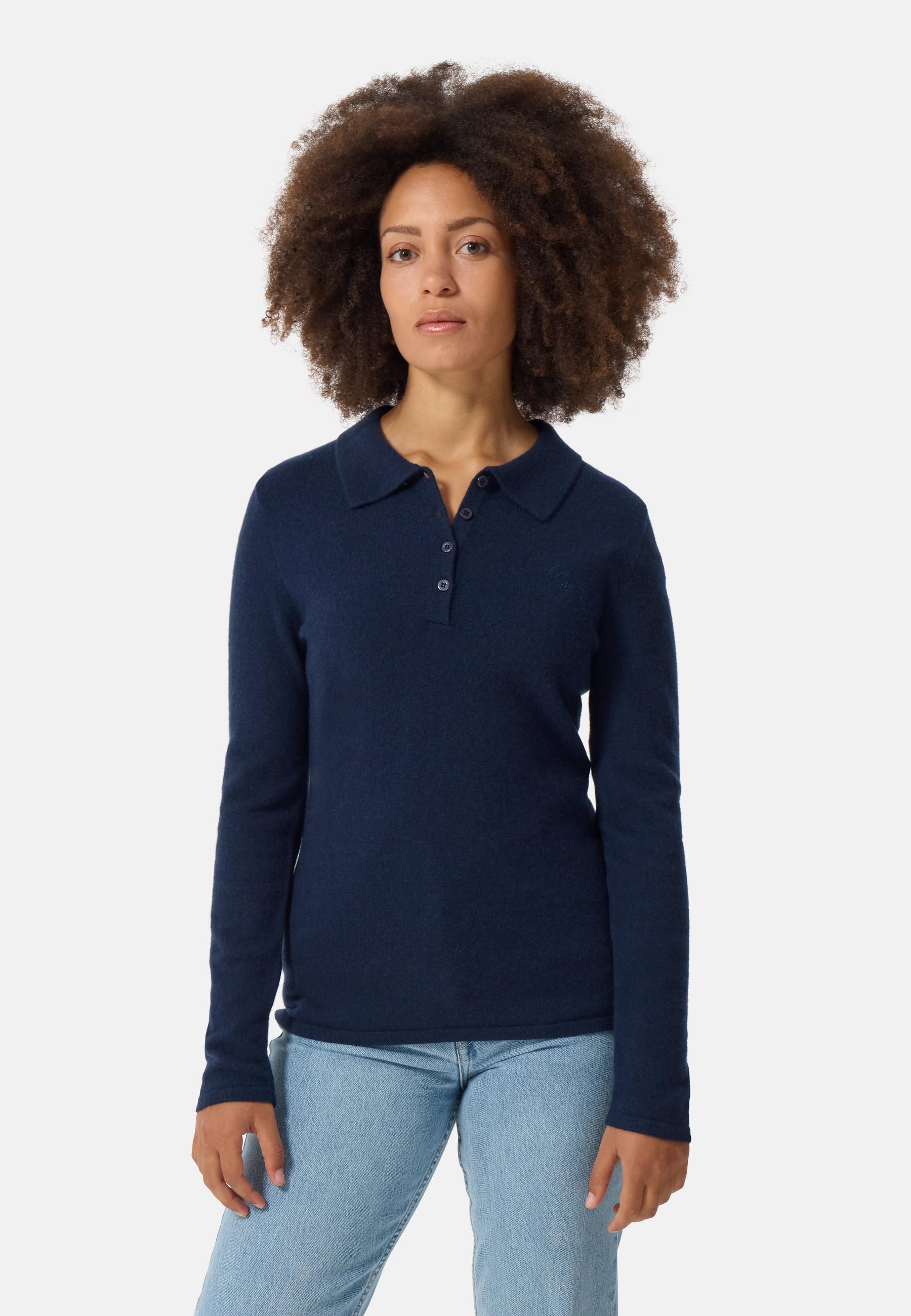 Image of Kaschmir Poloshirt Langarm Damen Marine S