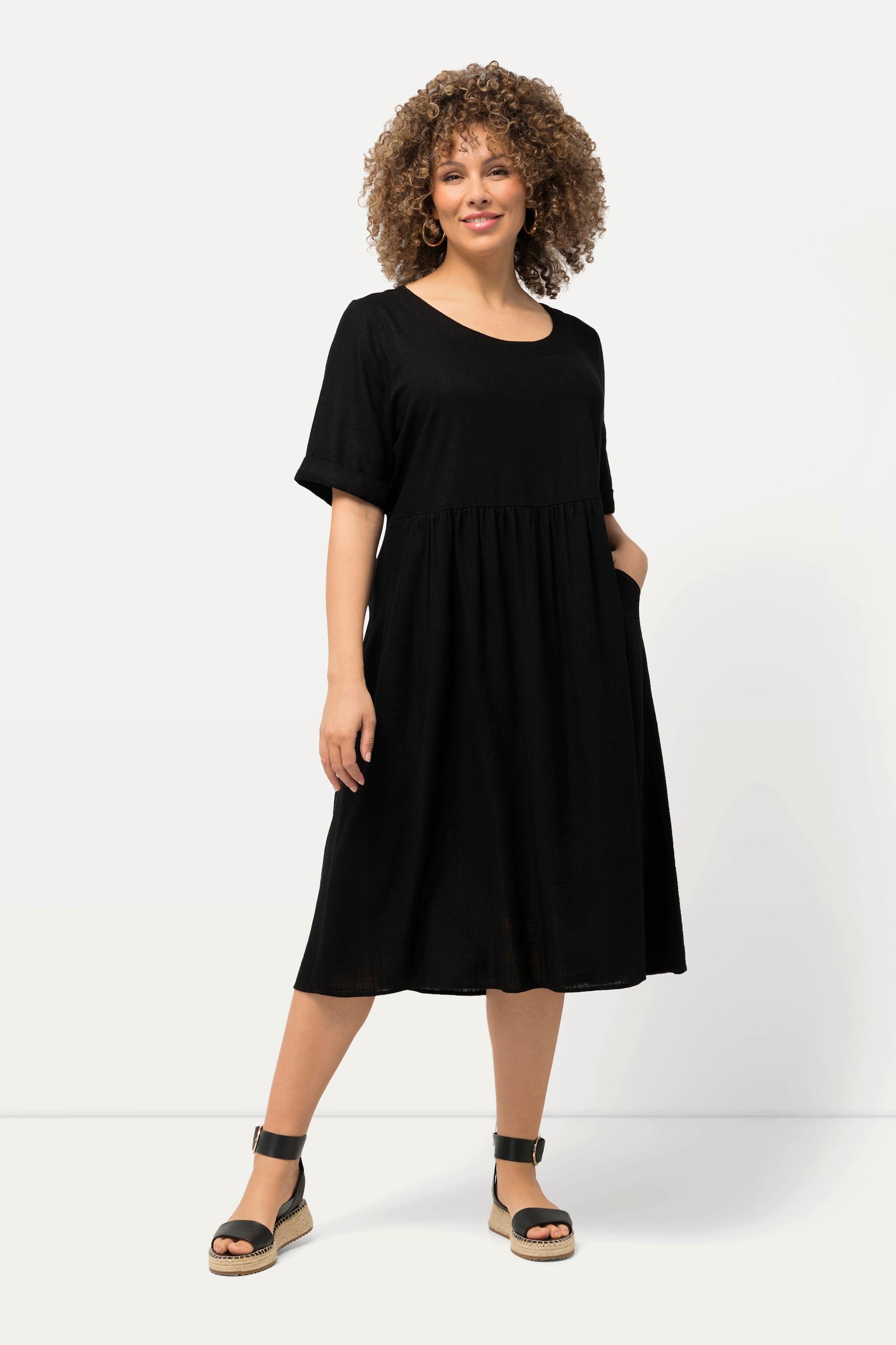 Ulla Popken  Kleid, Leinenmix, A-Linie, Rundhals, Halbarm 