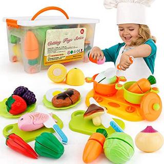 Activity-board  Lebensmittelspielzeug, Schneiden von Obst und Gemüse, Rollenspiel, Lernspielzeug, Kinderküchenzubehör mit Aufbewahrungskoffer, Geschenk für Kinder 