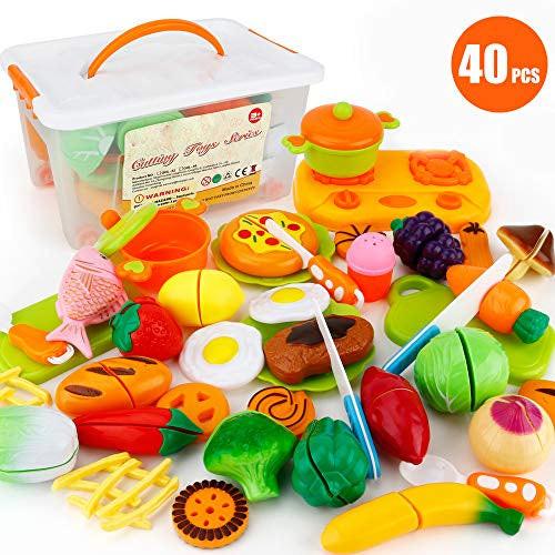 Image of Lebensmittelspielzeug, Schneiden von Obst und Gemüse, Rollenspiel, Lernspielzeug, Kinderküchenzubehör mit Aufbewahrungskoffer, Geschenk für Kinder Multicolor