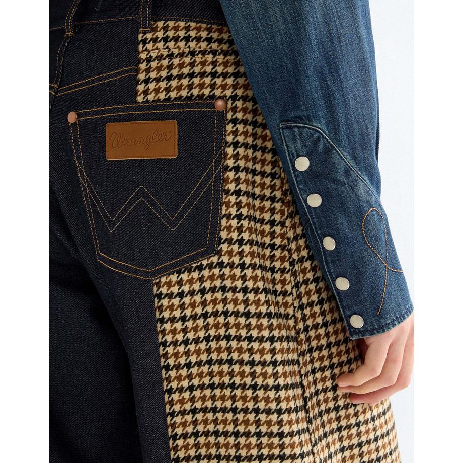 Wrangler Jean Cowboy avec Panneaux à Motif Pied-de-Poule  