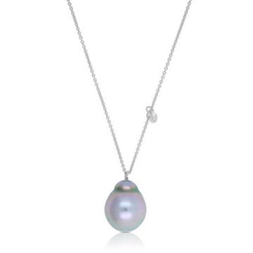 Collier or blanc 750 perle de Tahiti 8-9mm brillant 0.06ct.