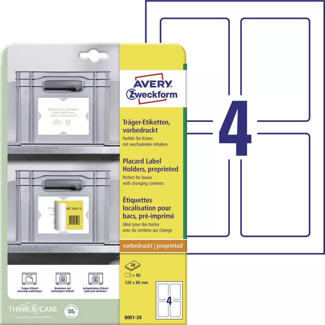 Avery-Zweckform – Träger-Etiketten 120 x 80 mm, vorgedruckt, A4, One Size, Multicolor