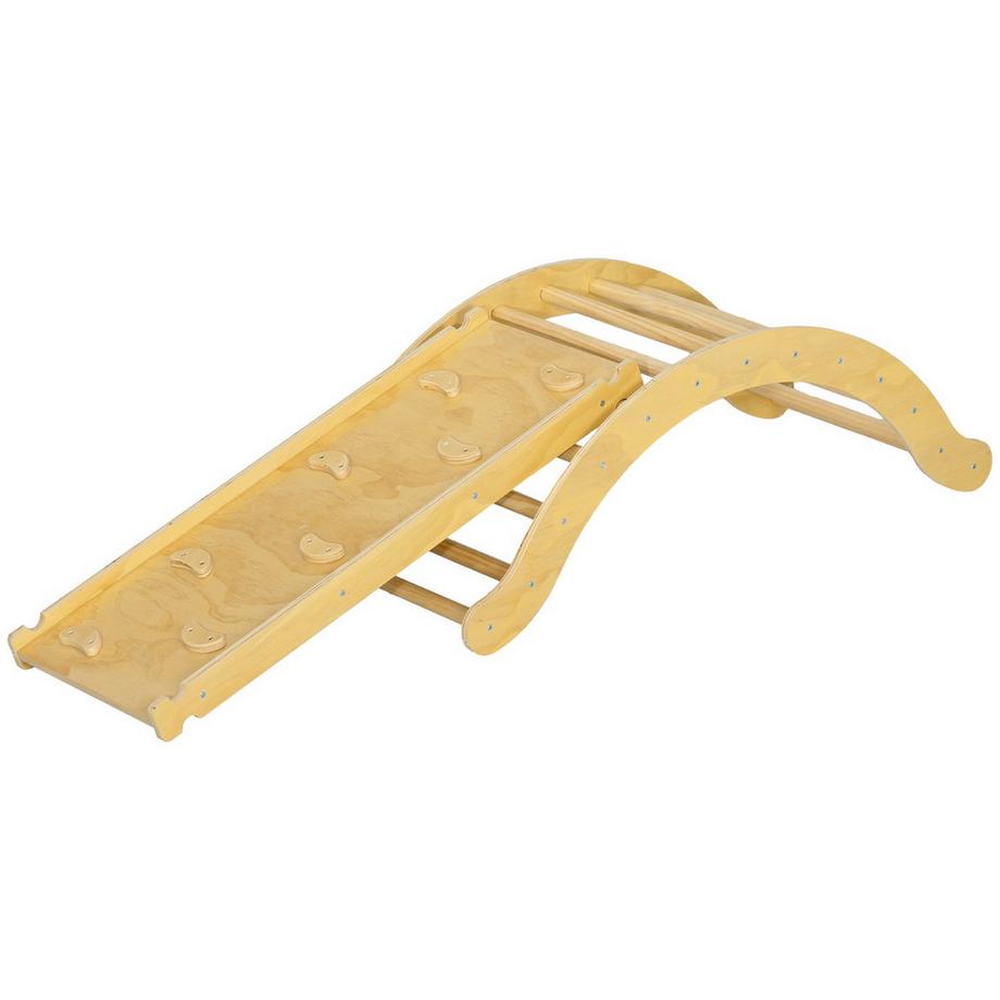 Northio  4 in 1 Klettergerüst Set mit Rutsche, Kletterdreieck zum Rutschen und Klettern, Kletterspielzeug aus Holz, für Kinder 1,5-4 Jahre, Indoor, Naturholz 