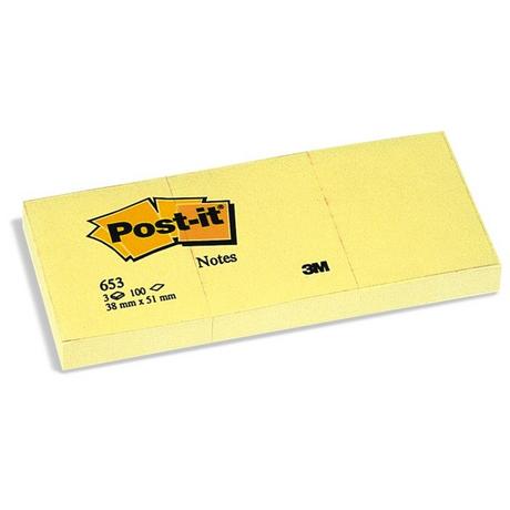 Post it POST-IT Block 38x51mm 653Y gelb/100 Blatt 3 Stück  