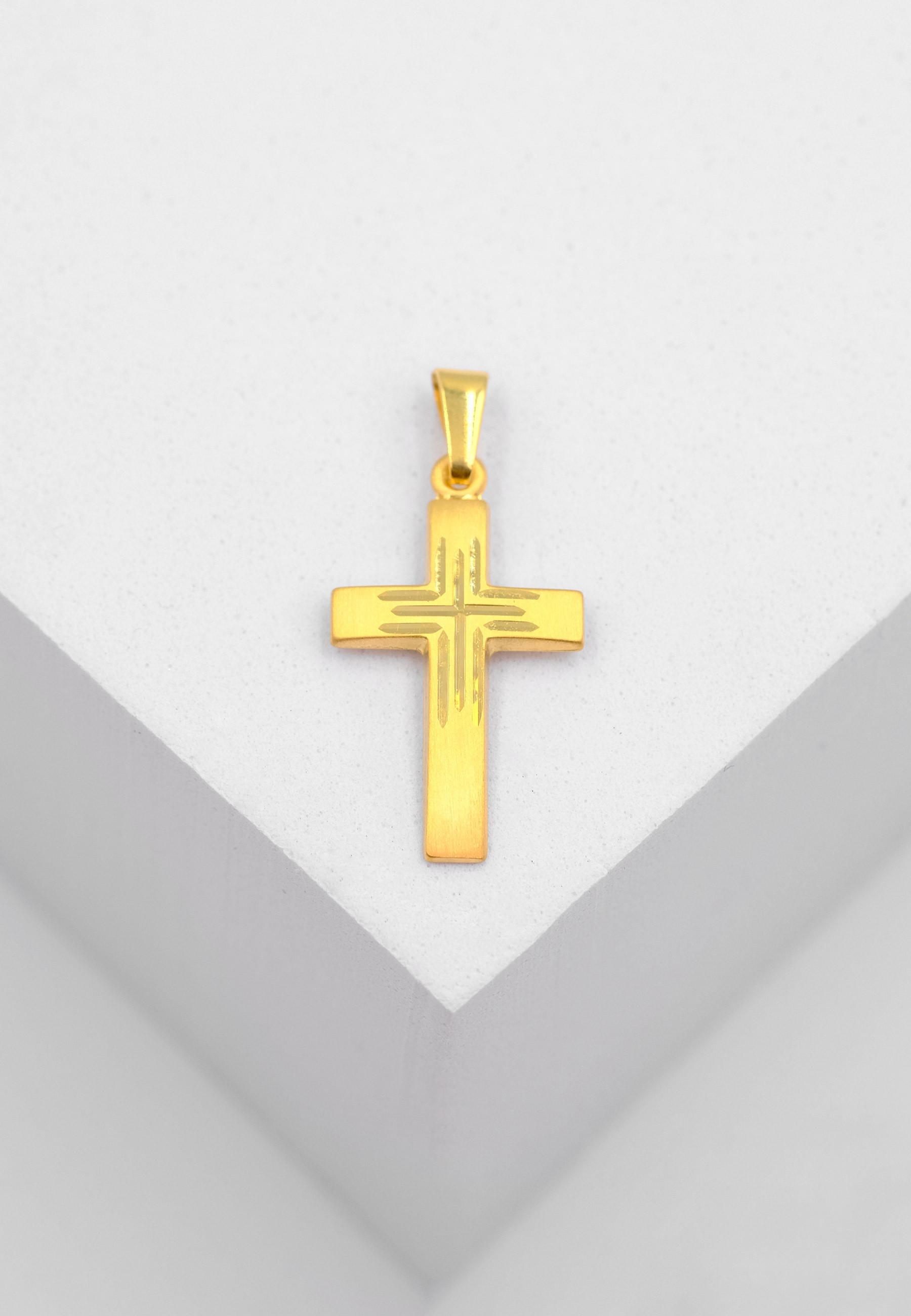 MUAU Schmuck  Pendentif croix or jaune 750, 25x12mm 