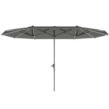 Parasol double avec lampes solaires LED 451 x 267 cm en aluminium UV 50+ avec manivelle pour balcon, coupe-vent, protection solaire pour plage, balcon, jardin, gris foncé |