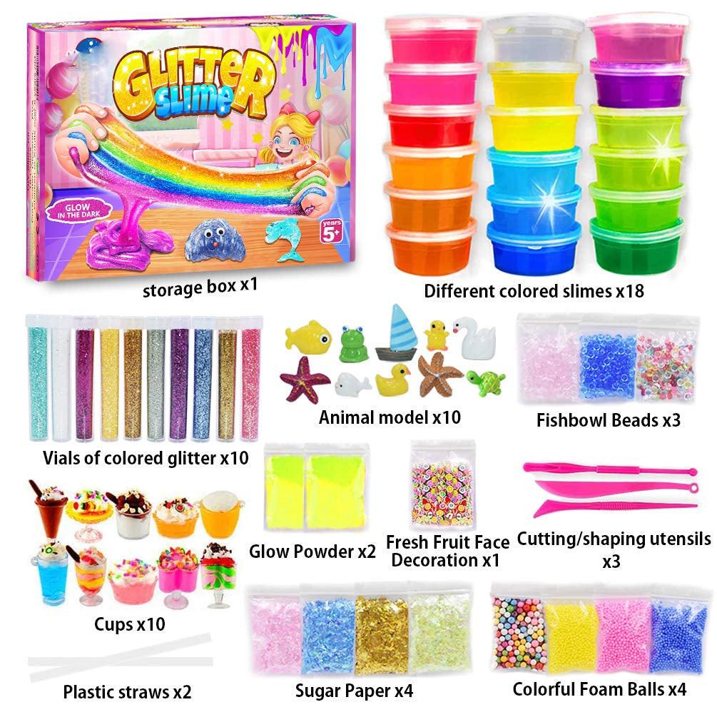 Activity-board  DIY Slime Kit Slime Set, Make Your Own Slime mit 18 Farben Crystal Slime, Ultimate Glow in the Dark Powder, Glitter Powder und mehr für Kunst und Handwerk 