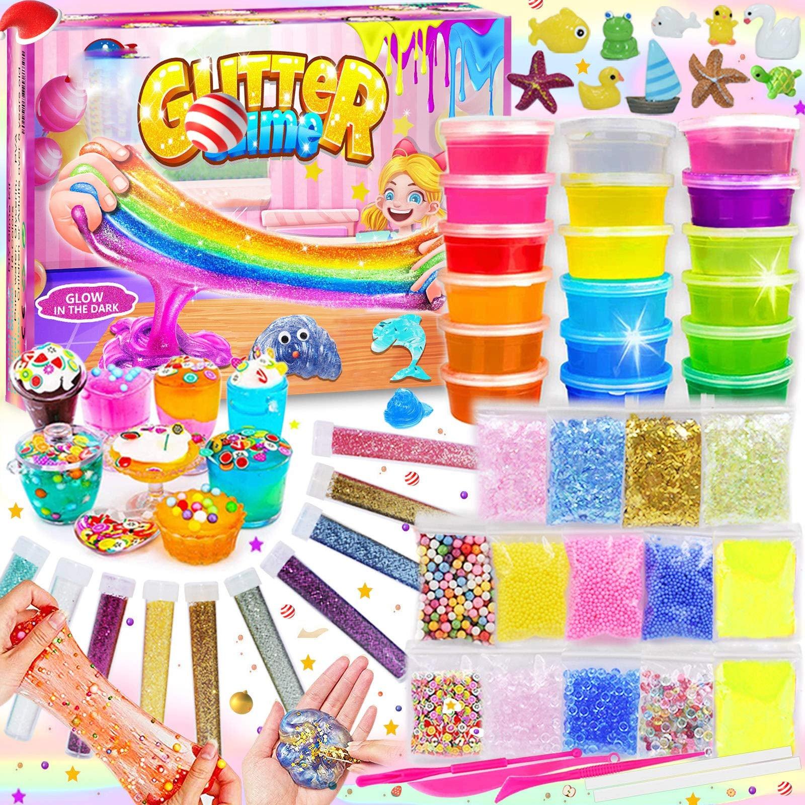 Image of DIY Slime Kit Slime Set, Make Your Own Slime mit 18 Farben Crystal Slime, Ultimate Glow in the Dark Powder, Glitter Powder und mehr für Kunst und Handwerk Multicolor