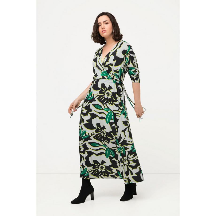 Ulla Popken Abito in jersey effetto incrociato scollo a V maniche lunghe  