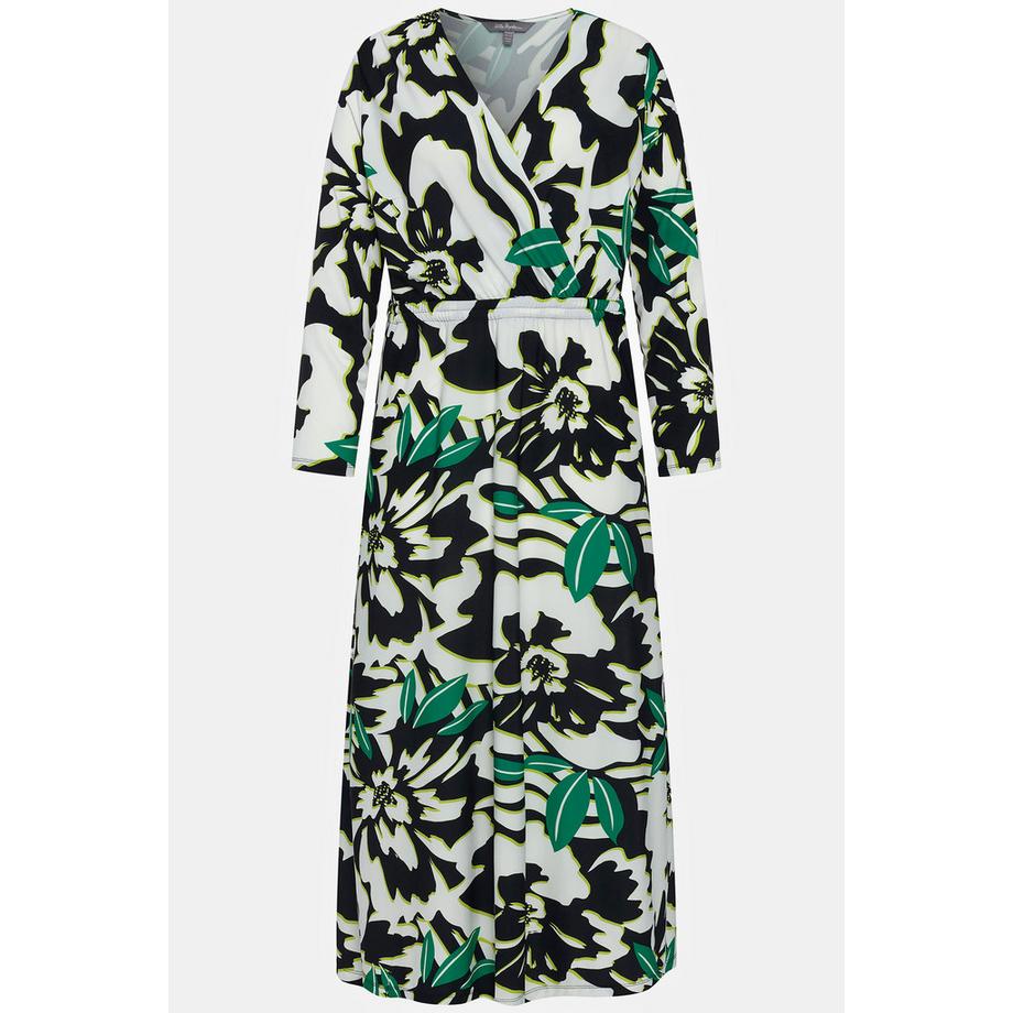 Ulla Popken Abito in jersey effetto incrociato scollo a V maniche lunghe  