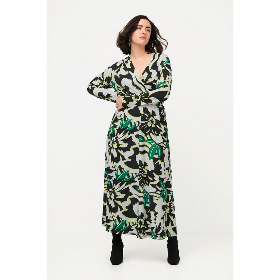 Ulla Popken Abito in jersey effetto incrociato scollo a V maniche lunghe  