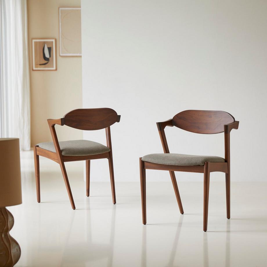 Tikamoon Stuhl Guido aus dunklem, massivem Teakholz und Stoff  