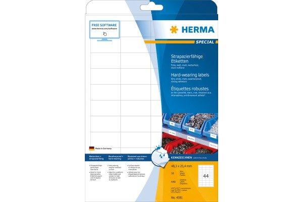 HERMA HERMA Folienetiketten 48,3x25,4mm 4581 weiss,PP matt 440 Stk./10 Bl.  