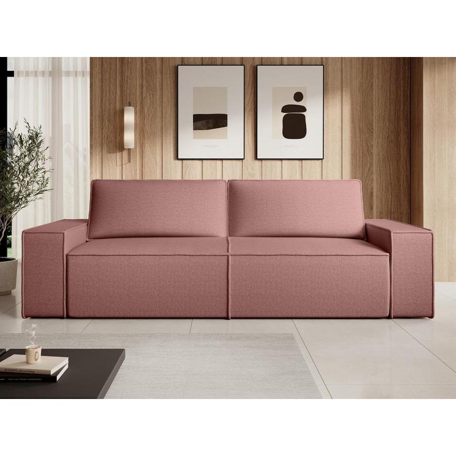 Vente-unique Canapé 4 places convertible en tissu texturé terracotta AMELIA  