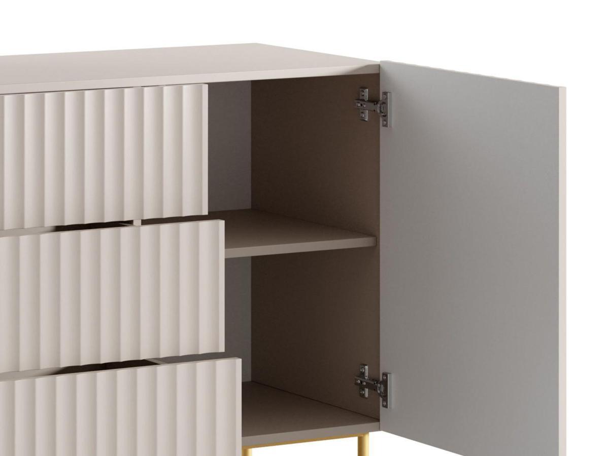 Vente-unique  Credenza con 2 ante e 3 cassetti in MDF e Acciaio Beige e Dorato - EVILANA 