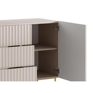 Vente-unique  Credenza con 2 ante e 3 cassetti in MDF e Acciaio Beige e Dorato - EVILANA 