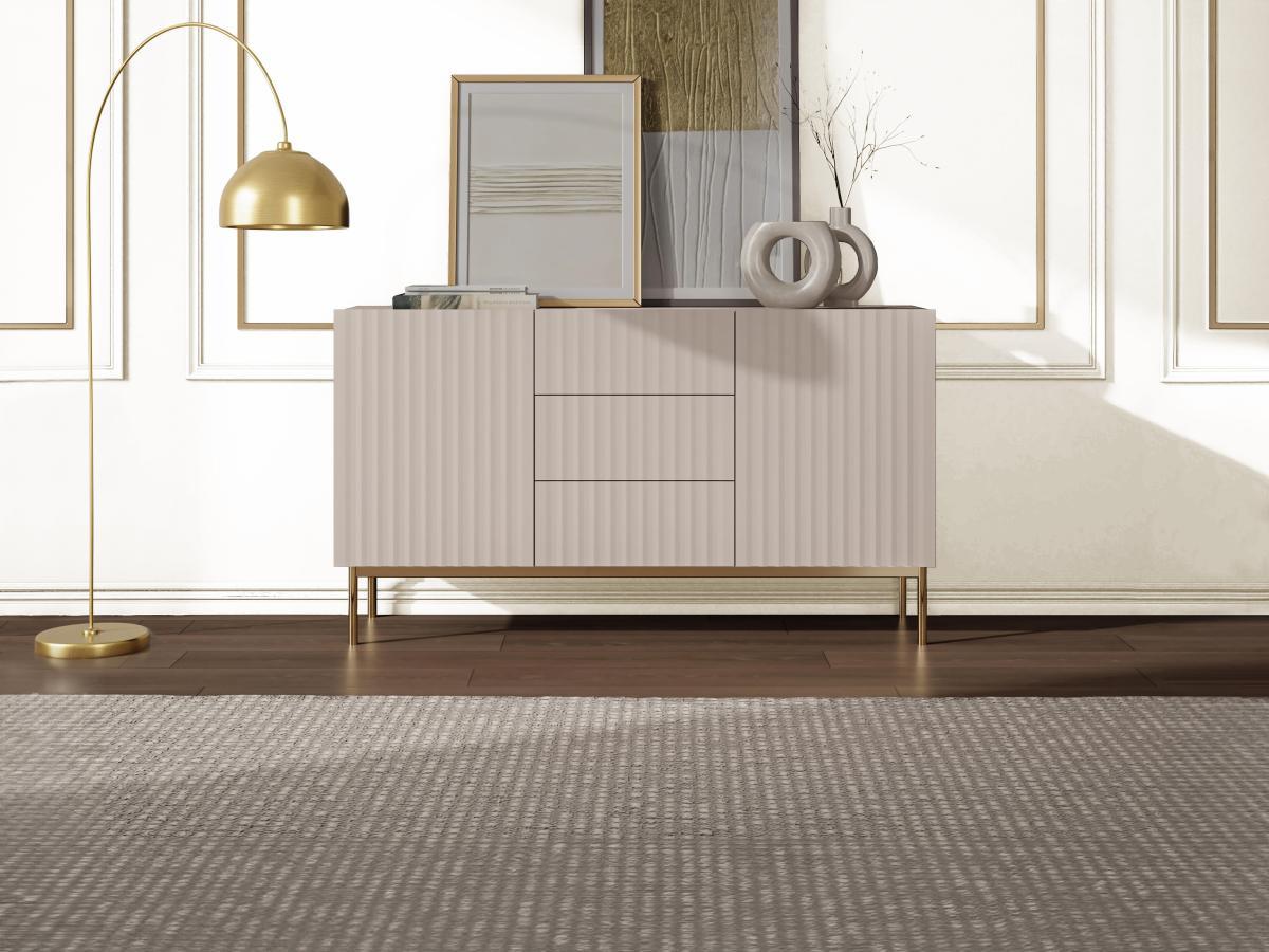 Vente-unique  Credenza con 2 ante e 3 cassetti in MDF e Acciaio Beige e Dorato - EVILANA 