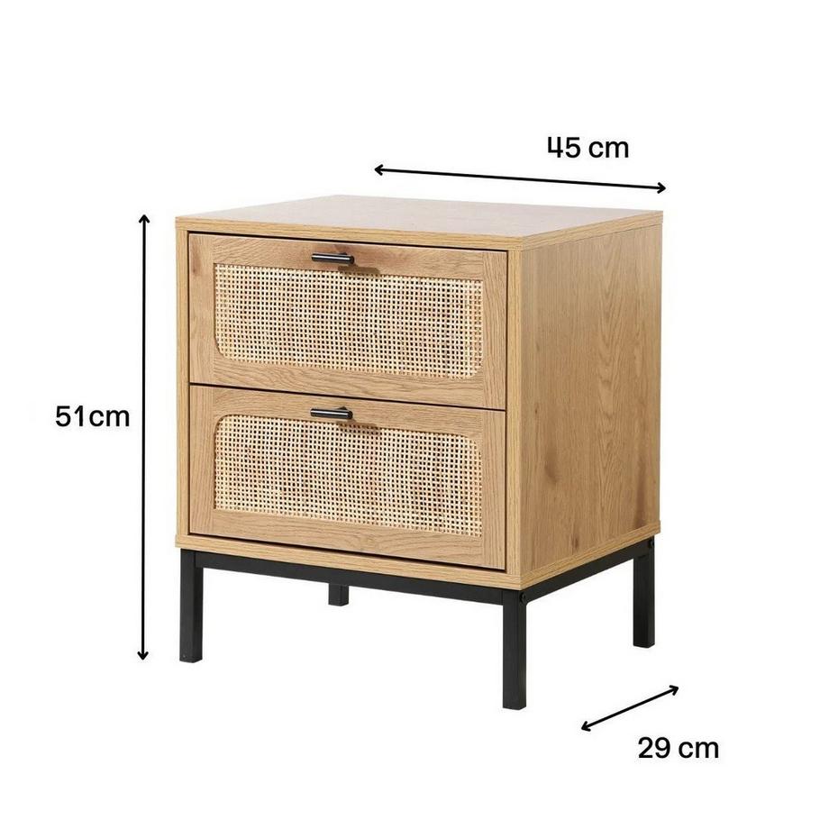 Calicosy Comodino a 2 Cassetti con Impagliatura in Rattan H51 cm - JAYA  