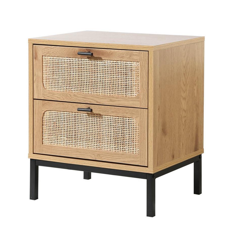 Calicosy Comodino a 2 Cassetti con Impagliatura in Rattan H51 cm - JAYA  