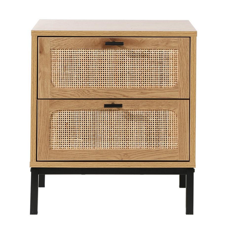 Calicosy Comodino a 2 Cassetti con Impagliatura in Rattan H51 cm - JAYA  
