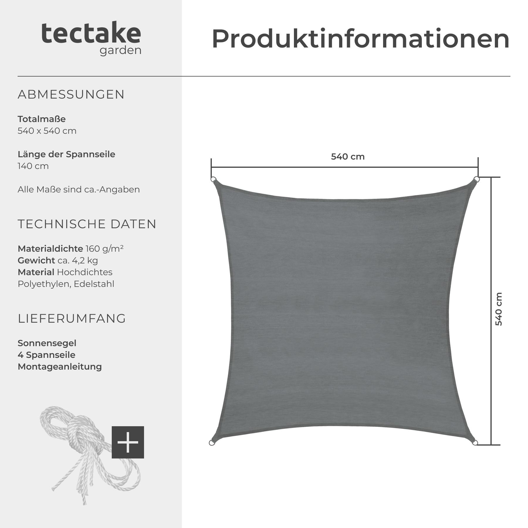 Tectake Polyethylen Sonnensegel quadratisch  