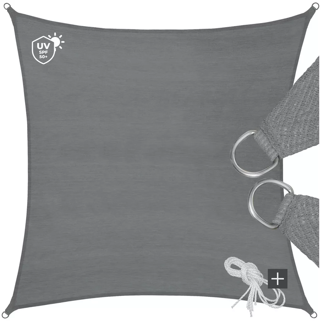 Tectake - Sonnensegel  rechteckig mit UV-Schutz 50+ für Balkon, Garten und Terrasse, 600X600CM, Grau