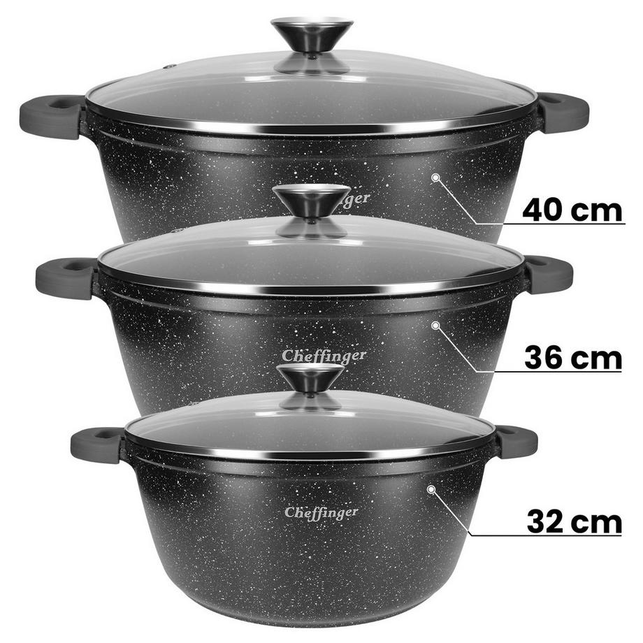 Cheffinger 3er-Set: Kochtöpfe mit Marmor-Effekt  